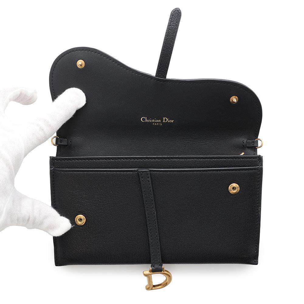 Christian Dior Chain Wallet Saddle Long Leather Black - Picture 5 of 14